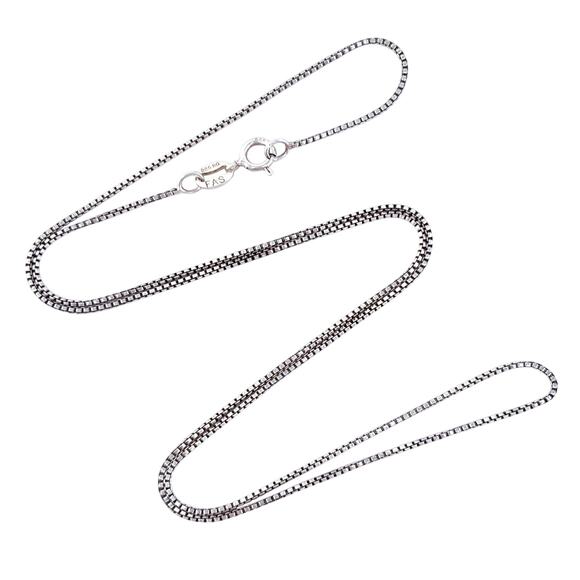 Vintage FAS Sterling Silver 925 0.8mm Box Chain Necklace 18” - Picture 1 of 4